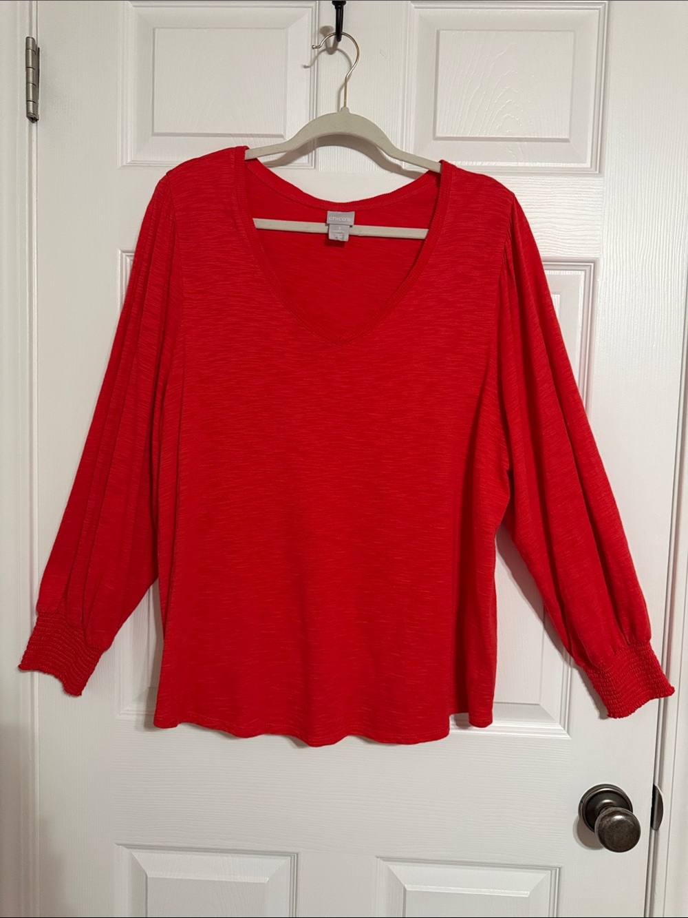 Chico's Bright Red V-Neck Long Sleeve Top